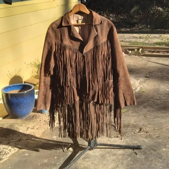 Pypsa Vintage 60's/70's  Brown Suede Extra Long Fringe Western Unisex Jacket SzM - Picture 12 of 16